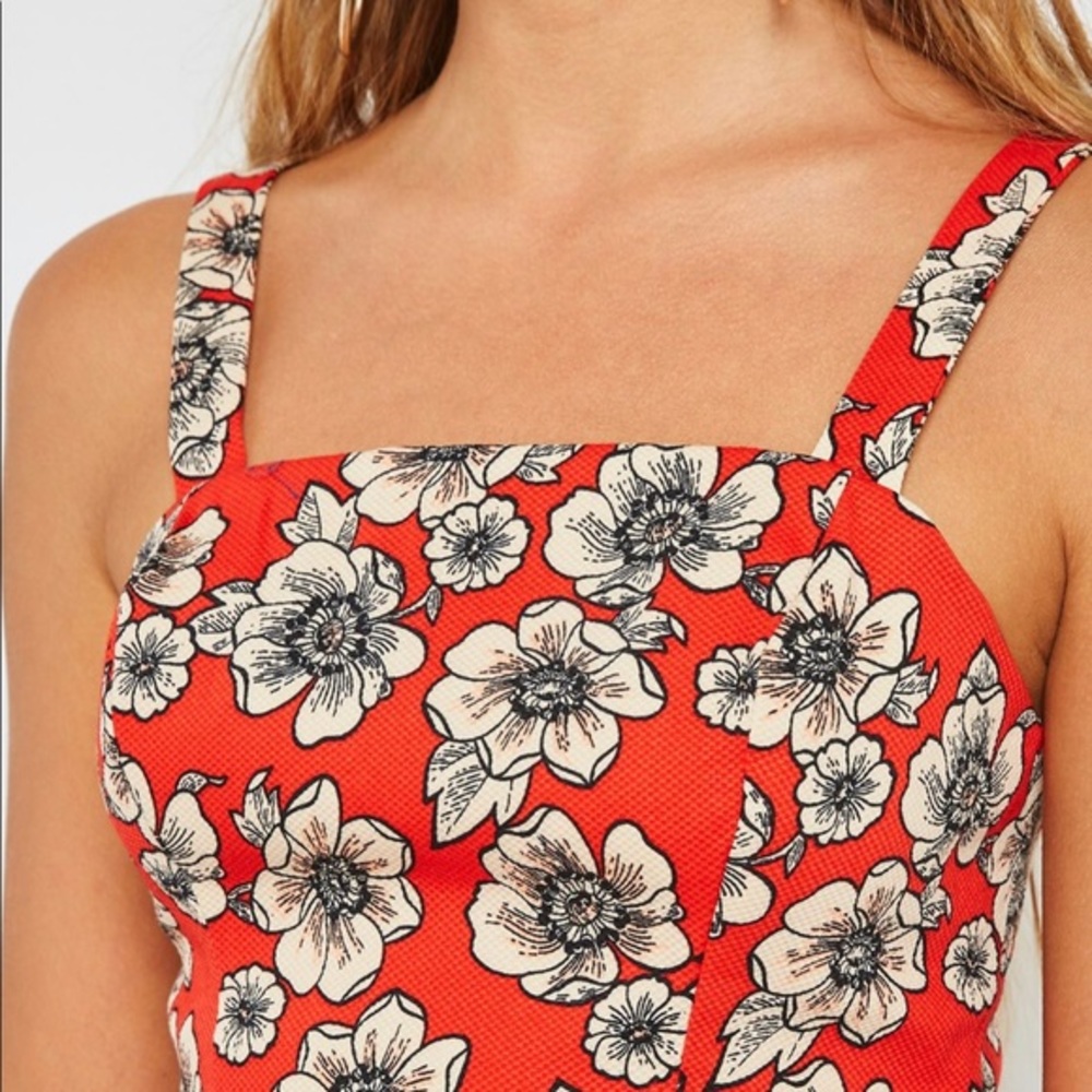 Forever 21 Floral Print Crop Top- Red/White